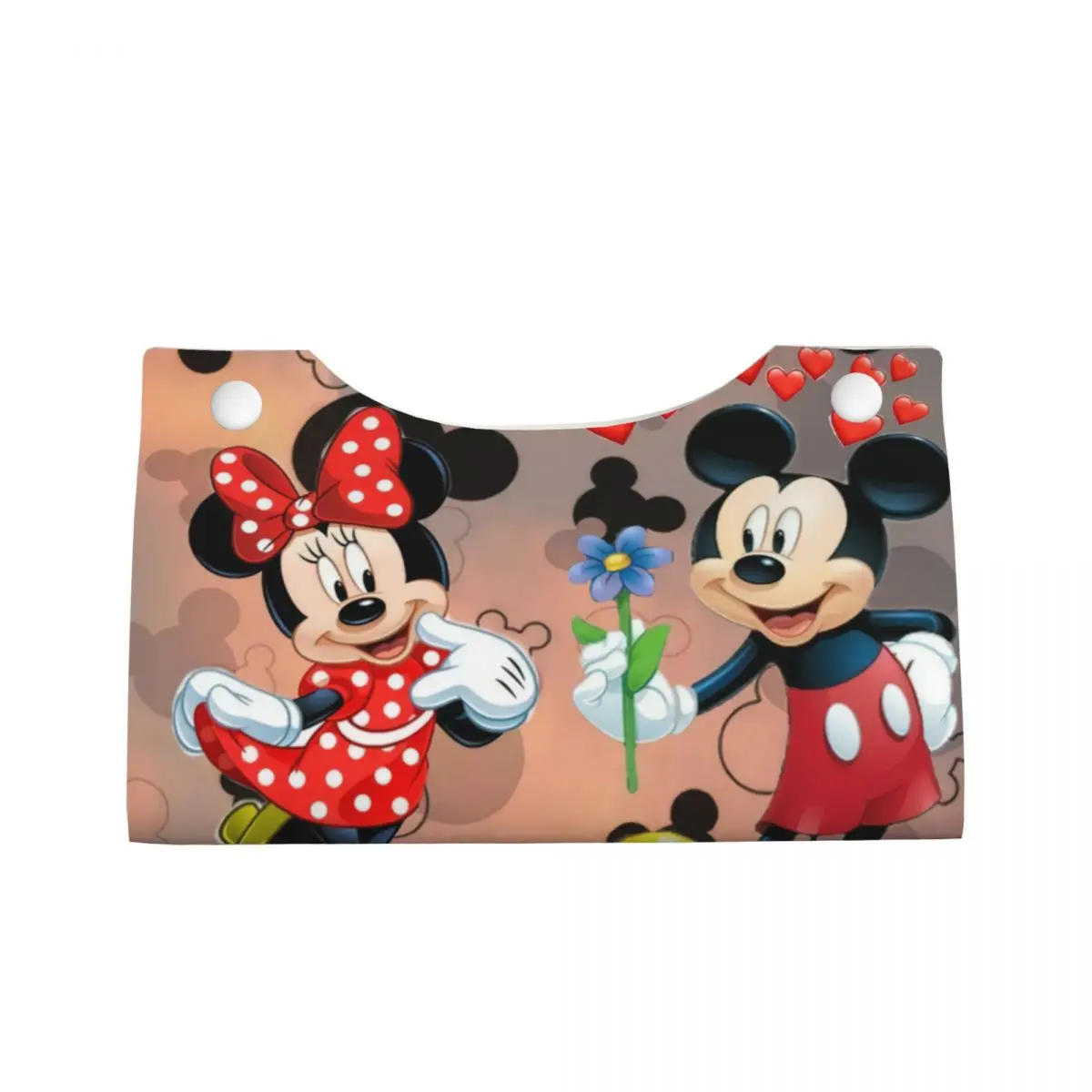 Custom Mickey Minnie Mouse Love Facial Tissue Box Cover Rectangular Cartoon PU Leather Tissue Box Holder for Car Home