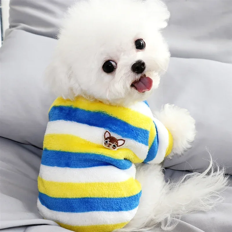 Flannel Soft Stripe French Bulldog Clothes Jacket Winter Autumn S XXL Pet Cute Outfit Shirt Shih Tzu Cat Costumes Puppy Animal