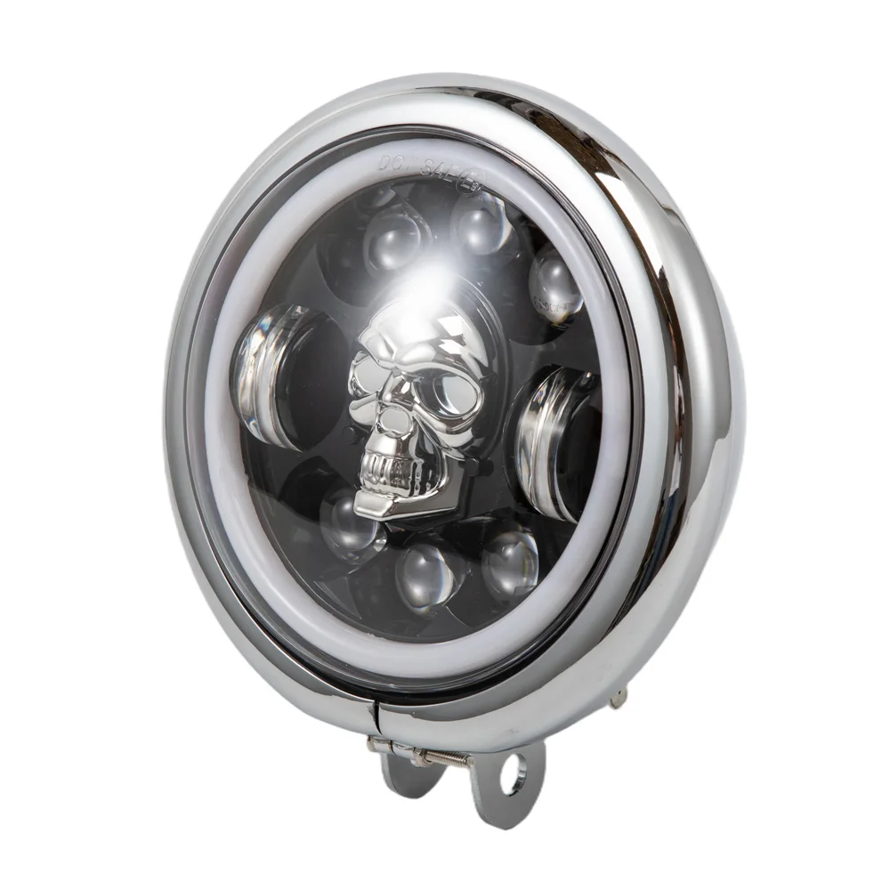 5.75 Inch Round LED Skull Headlight Far Near Light DRL With Turn Signal Angel Eyes Shape Motorcycle Headlamps For Jeep Wrangler view 2