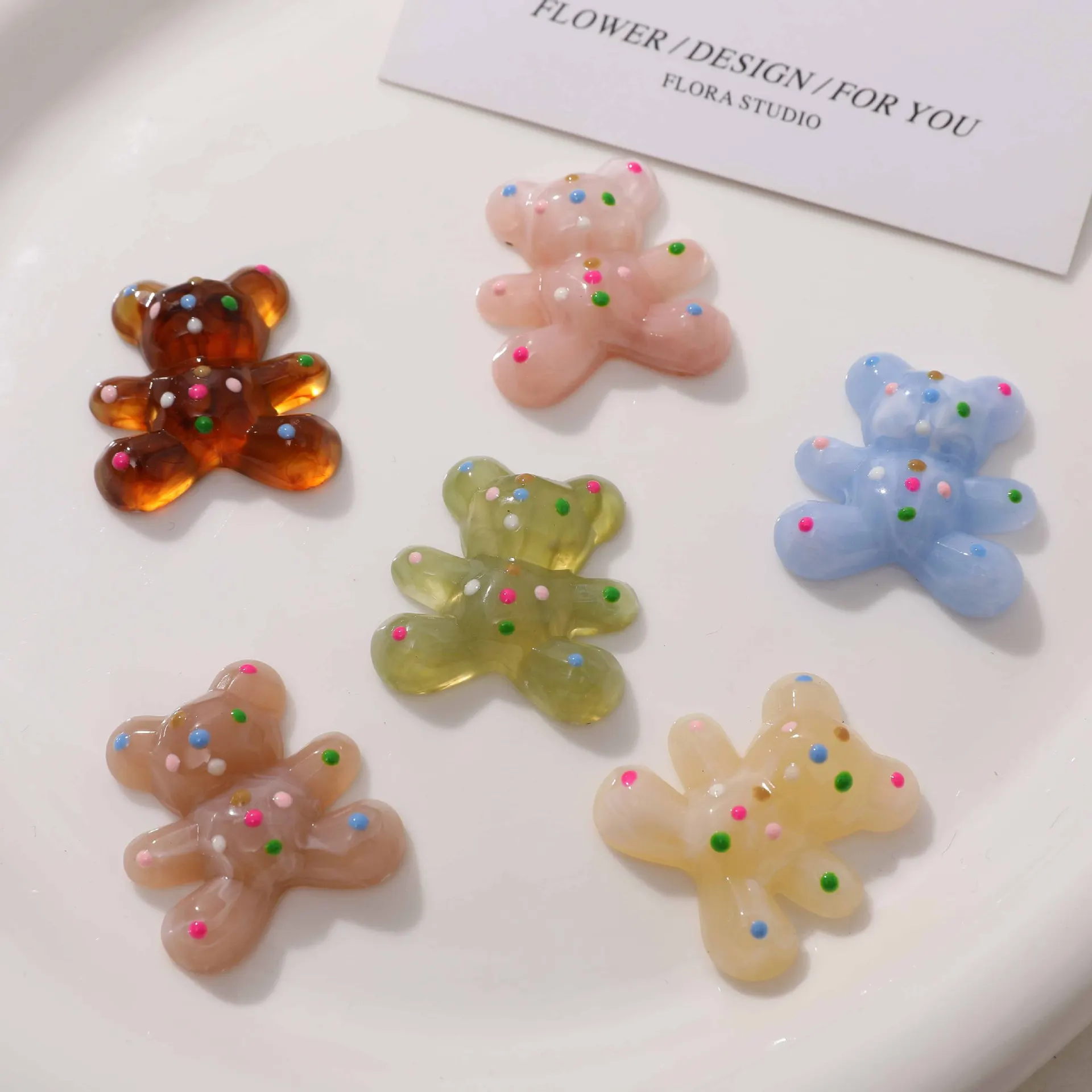 2pcs Cute Cartoon Colorful Polka Dot Bear Resin Flatback for Jewelry Making DIY Crafts Charms Jelly Scrapbooking Embellishments