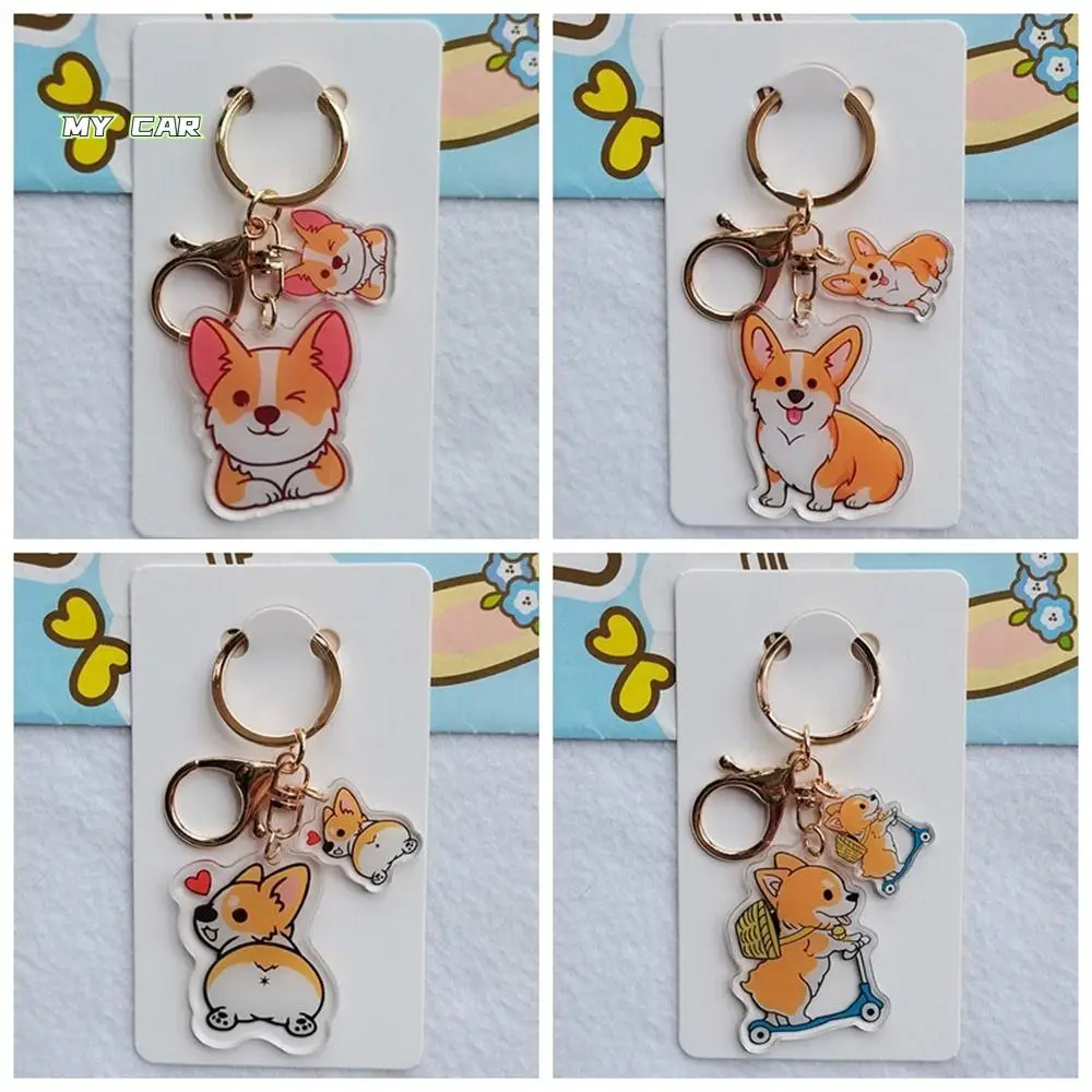 

Backpack Decor Transparent Corgi Key Chain Double-Sided Animal Dog Key Ring Lovely Cartoon Dog Pendants Jewelry Gift