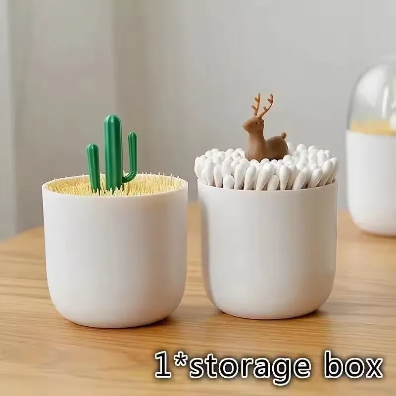 Creative Toothpick Holder Plastic Cotton Swab Holder With Cute Mini Cactus Trees Rabbit Table Accessories Home Decor view 3