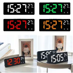 Digital Alarm Clock LED Mirror with Phone Holder Display Temperature Date Home Trip Bedside Clock