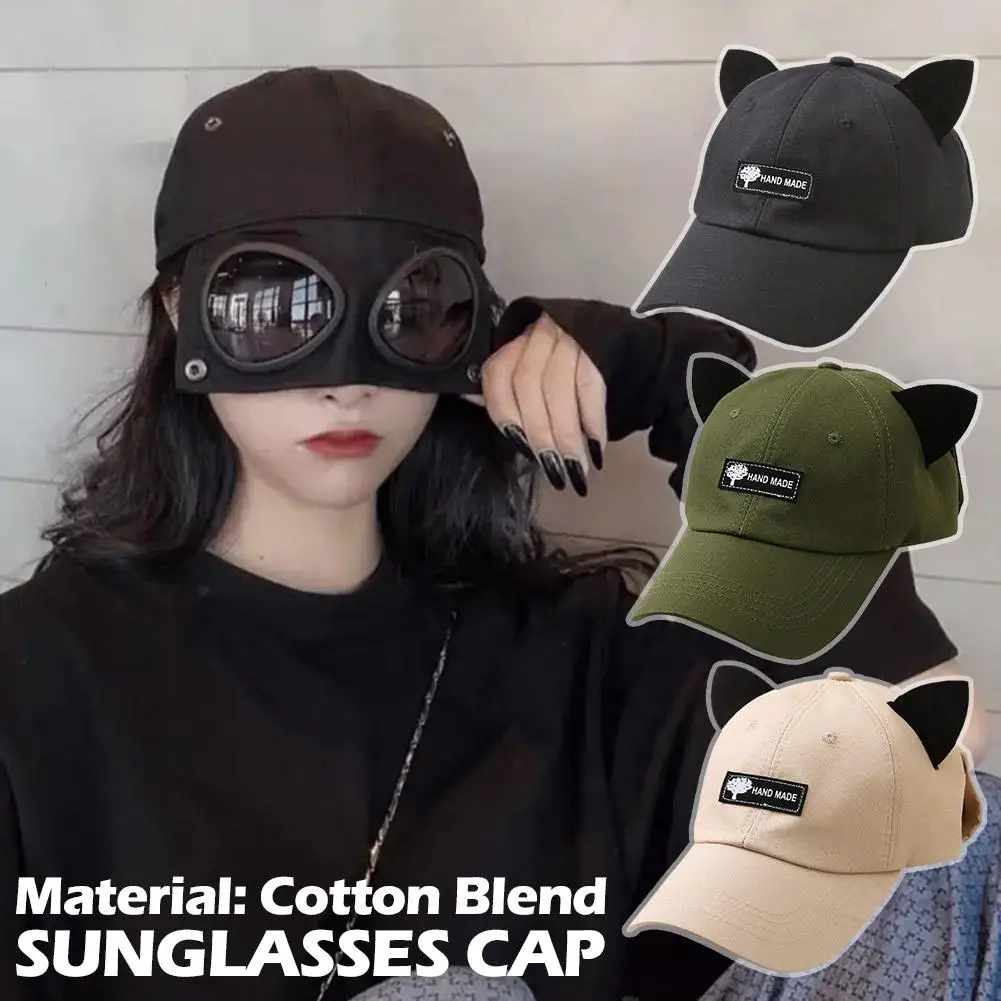 Retro Glasses Baseball Hat Women Men Cat Ears Sun Visor Cap Reverse Glasses Hat Retro Cap Sunglasses Cap Snapback R2D9