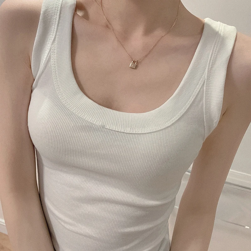Zhi Che Women's Slim Fit Cotton Tank Top Sleeveless Sporty Base Layer Vest Summer Trendy Outerwear round Neck Pure Color