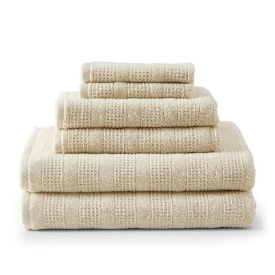 Bath Towels for Bathroom Use, 100 Cotton, Bedford Cottage Beige, Soft Absorbent with Textured Weave, 500 GSM, 6-Piece Set