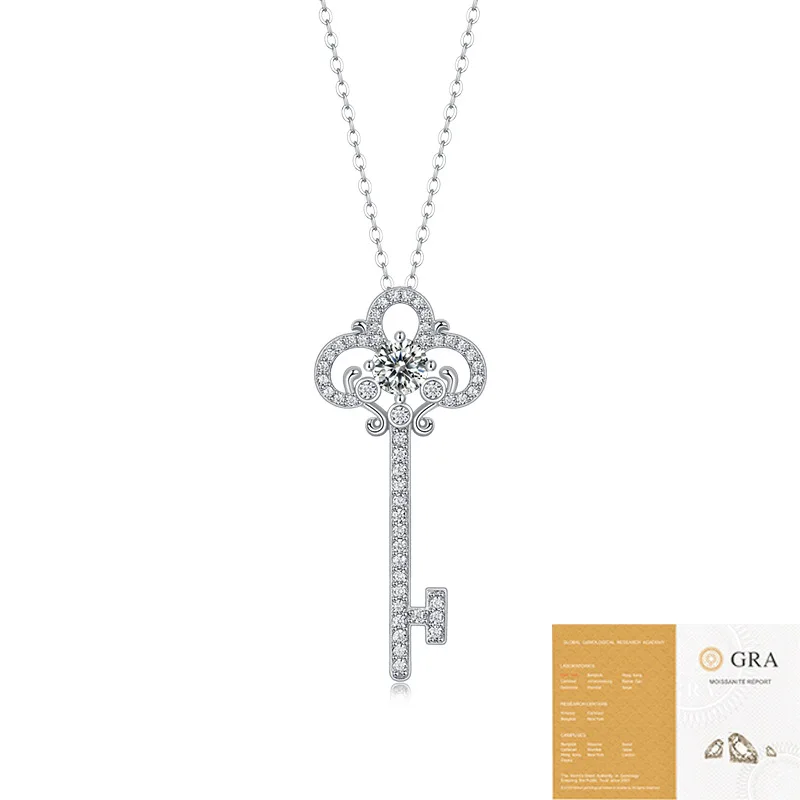 

D цвет муассанит 925, серебряный кулон с ключом, ожерелье для женщин и девочек, ювелирные изделия из белого золота, свадебные, помолвочные, рождественский подарок