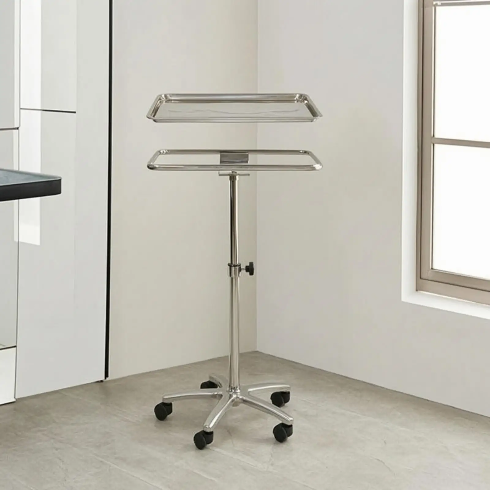 Rolling Tray Table Multipurpose Wheeled Utility Stand Space-Saving for Clinics