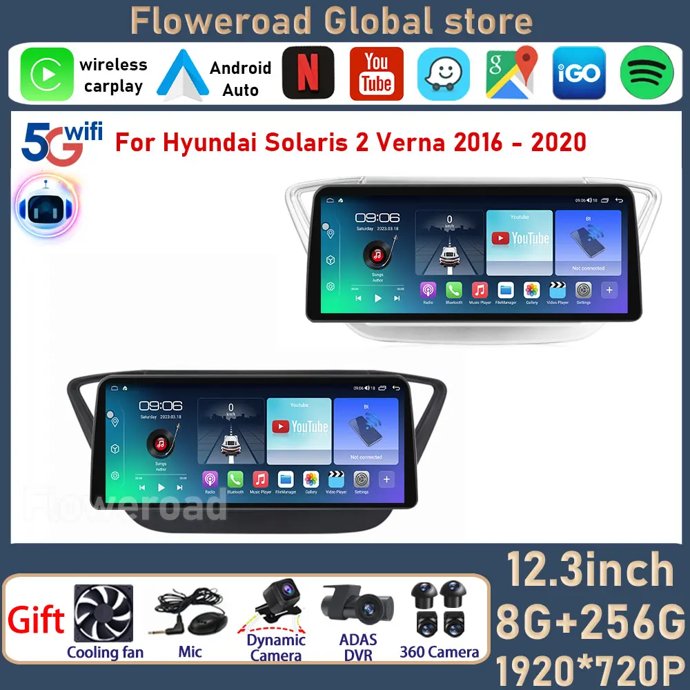 

12.3 inch Android For Hyundai Solaris 2 Verna 2016 - 2020 Car Radio Autoradio Stereo Multimedia Player 2Din GPS Navi Carplay