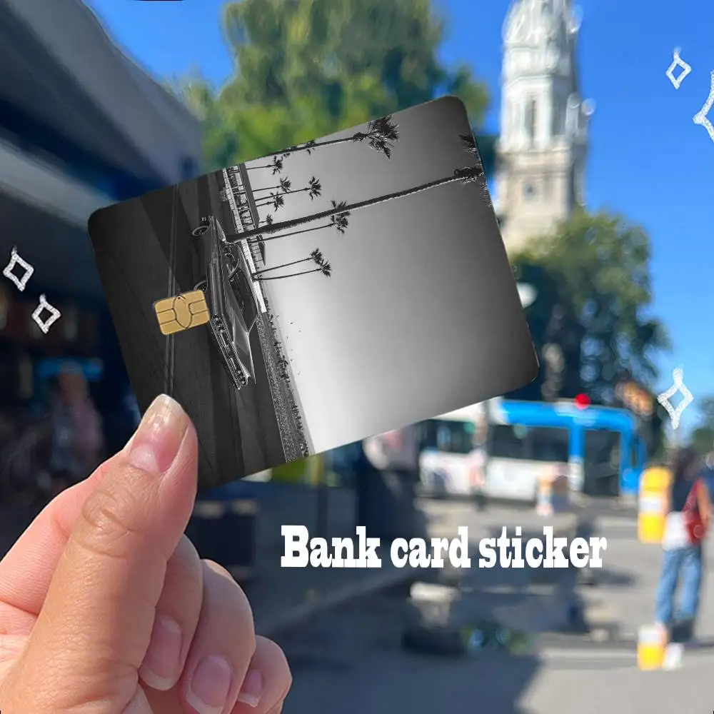 1pc Black And White Palm Tree Beach Landscape Anmie 4pcs 1Set Sticker Film Skin Cover for Credit Card Debit Bank Card Front view 3