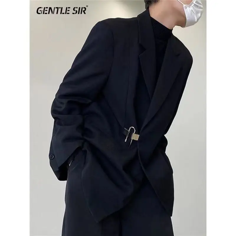 Men Korean Fashion Luxury Design Business Casual Suit Jacket Spring Autumn Black White Notched Collar Long Sleeve Loose Blazers