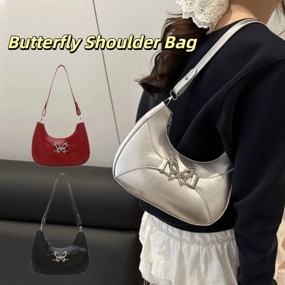 

Cute Korean Butterfly Shoulder Bag Y2k Leisure Leather Sling Bags Versatile Sweet Zipper Tote Bag Purses