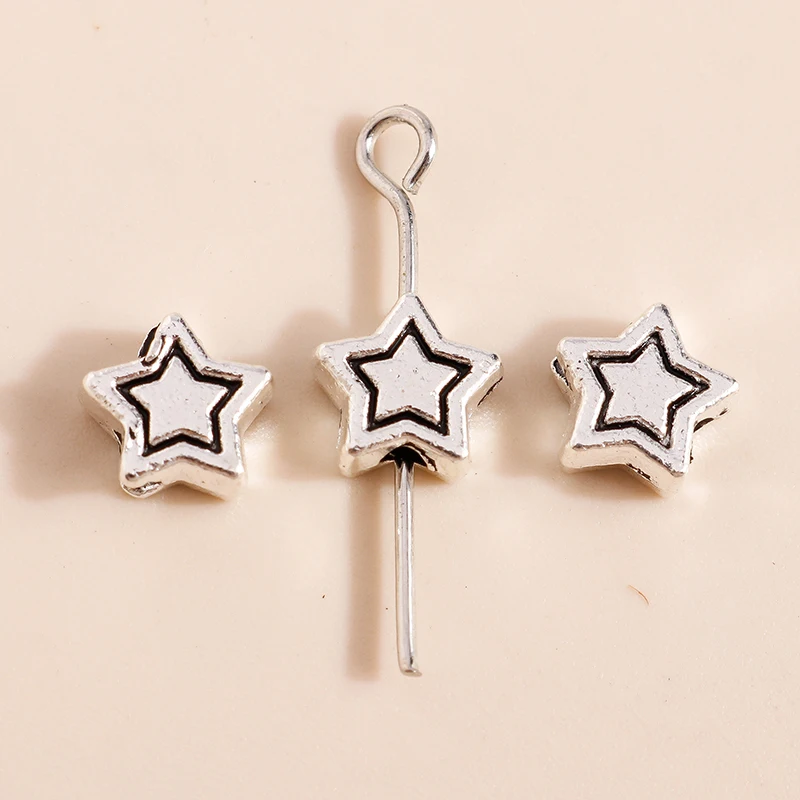 Leslie 50 Stück 7*7mm versilberte fünfzackige Stern-Charm-Abstandshalter-Perlen für Halsketten, Armbänder, Ohrringe, DIY-Schmuckherstellung – Detail 3