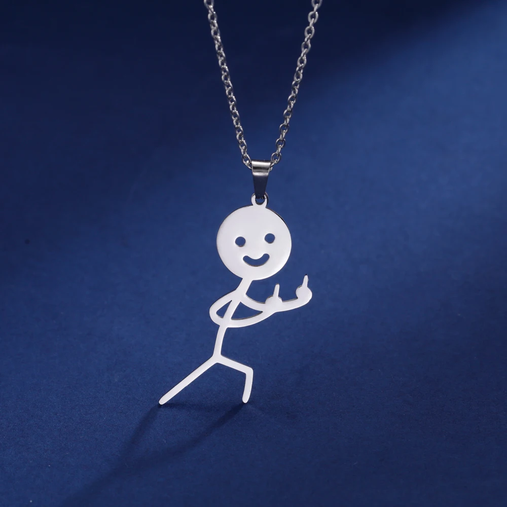 COOLTIME Lustige Mittelfinger Stickman Halskette Edelstahl Hip Hop Doodle Anhänger Halskette für Frauen Männer Punk Schmuck Geschenk – Detail 17