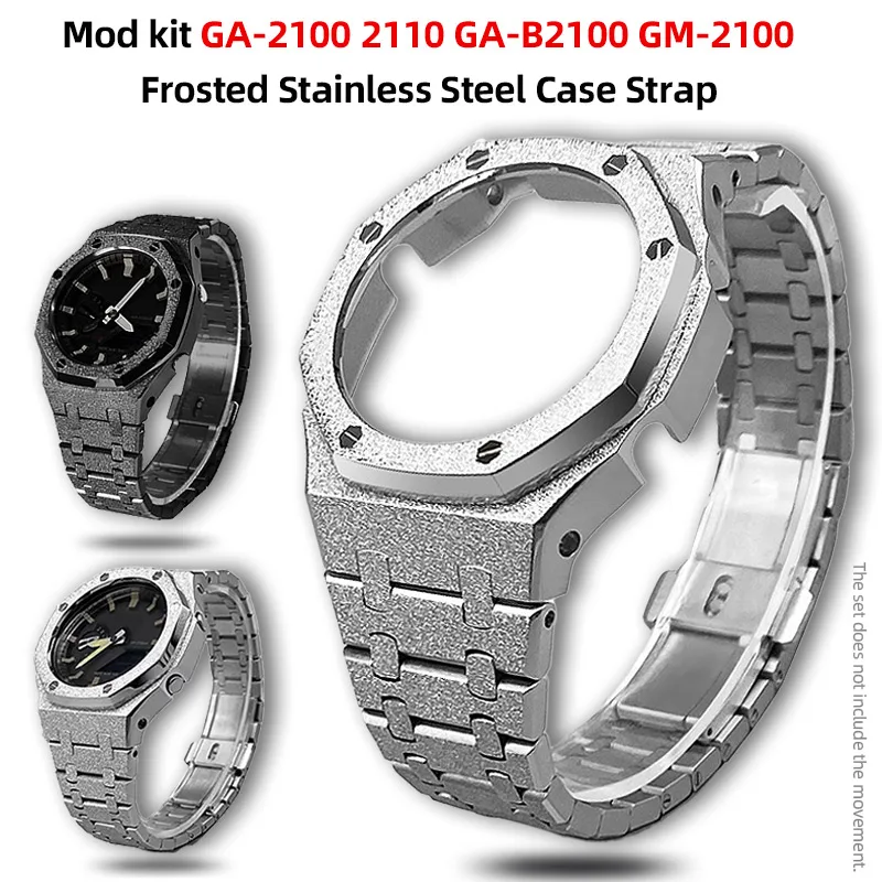 GA2100 Mod Kit For Casioak GA-2100 2110 GA-B2100 GM2100 316L Stainless Steel Frosted Gold Case Bezel Metal Strap Band With Tools