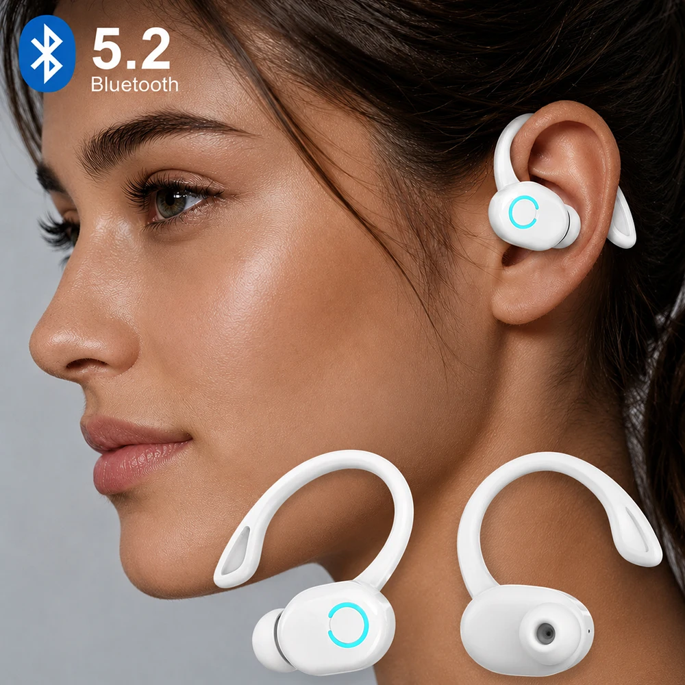 Fone de Ouvido Bluetooth Sem Fio com Gancho para Ouvido, Ideal para Música e Esportes, Chamadas Mãos-Livres para Celular e Negócios