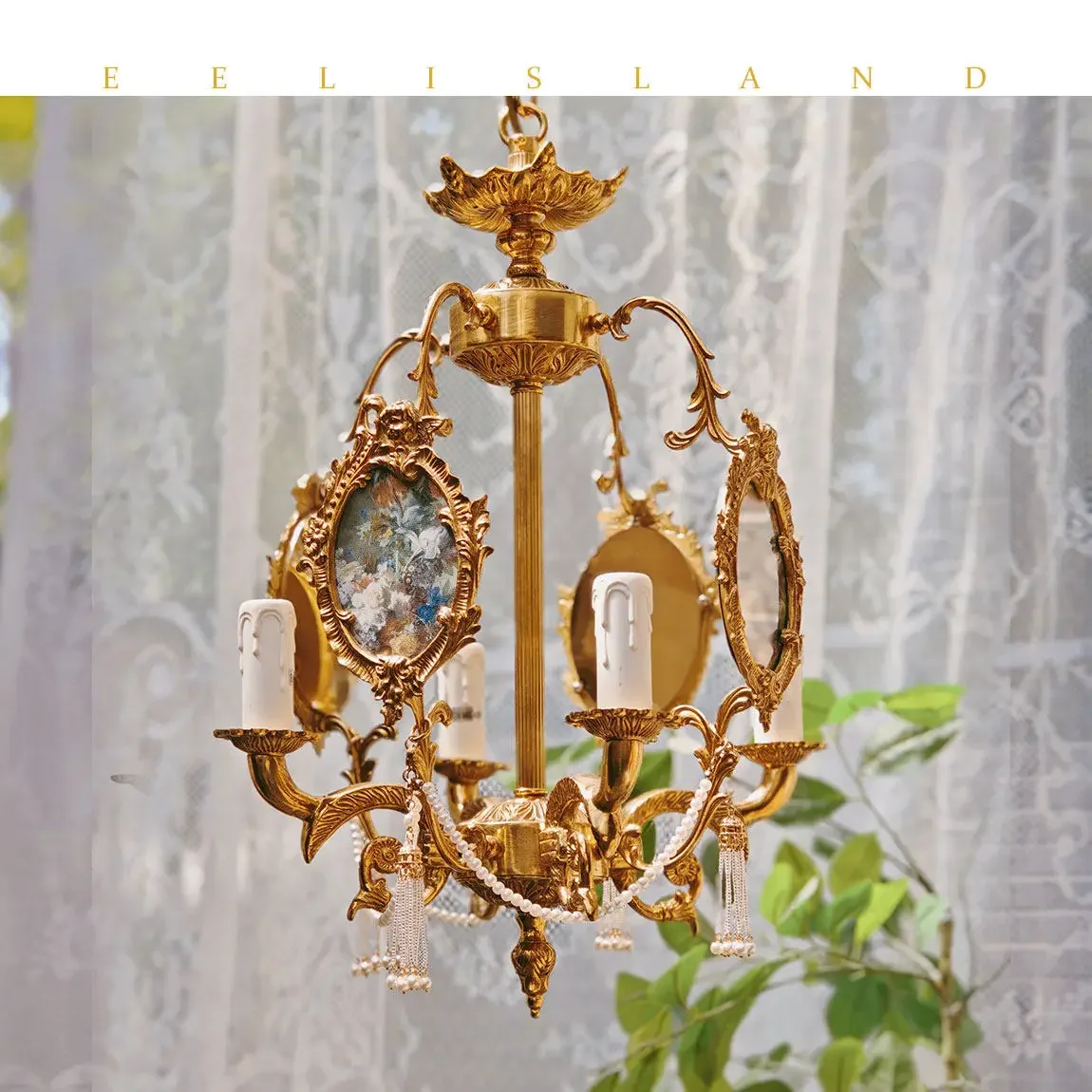Niche romantic French antique retro multi-head brass chandelier European entrance lamp bedside atmosphere lamp aisle lamp