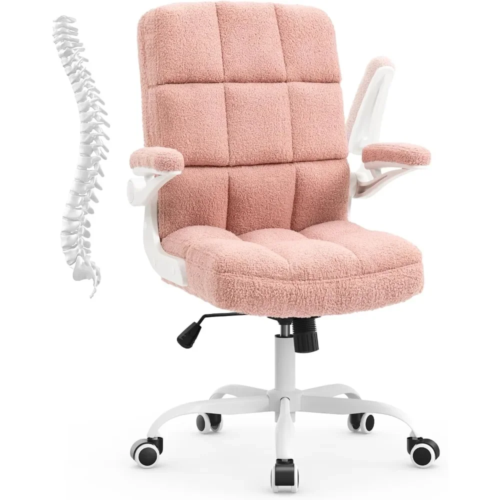 SEATZONE Home Office Chair Ergonomic Executive Desk Chair Comfortable Computer with Flip-up Arms,Faux Fur Chair with