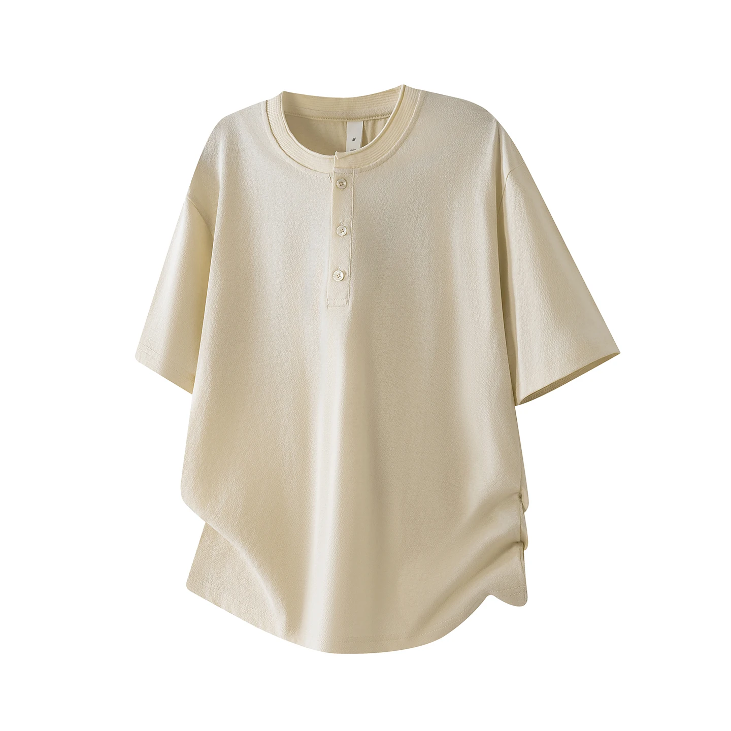 Mens Clothing Tshirt Summer New Henley Collar Linen Cotton Short Sleeve Solid Color Loose Casual Breathable Top