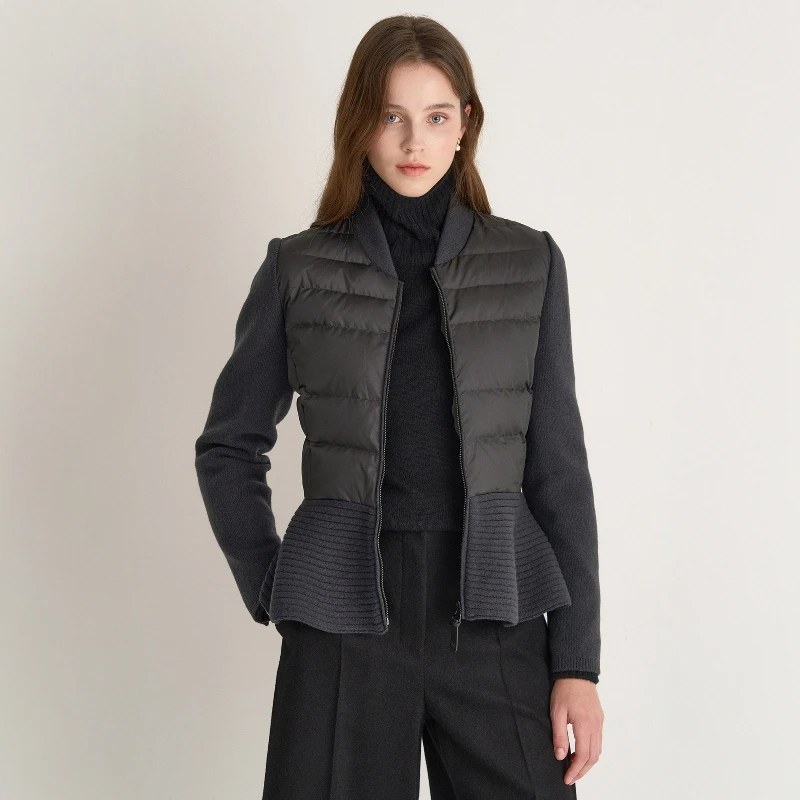Elegant Commuter Korean Style Short Lightweight Knitted Geese down Jacket Slim Fit Waist Cinched 90% Duck down Filling