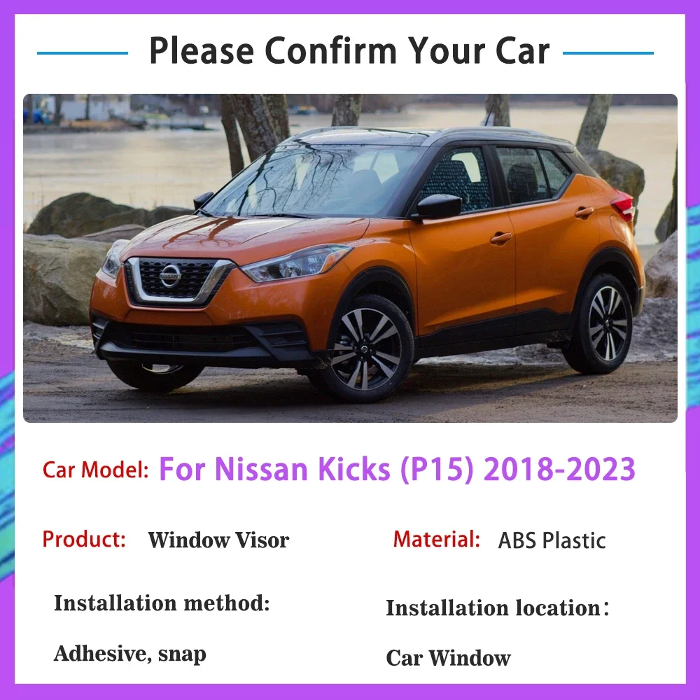 Car Window Visors For Nissan Kicks SV SR P15 e-Power X 2018~2023 2020 Rain Guards Deflector Sun Windshields Set Auto Accessories