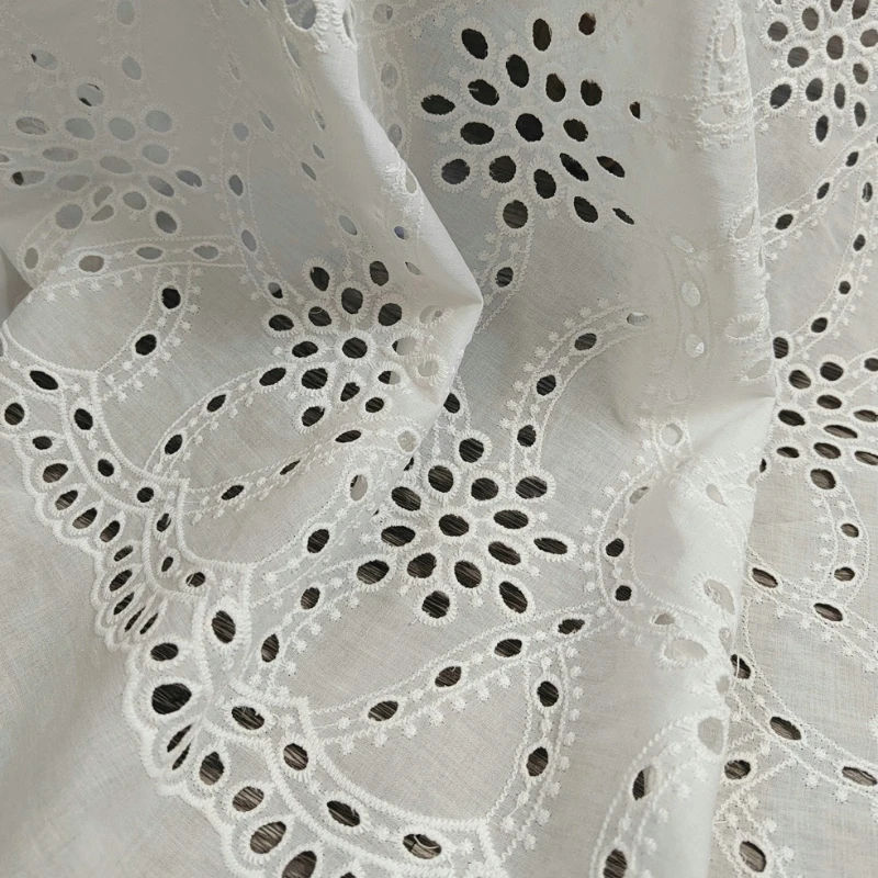 1meter 130cm Wide Embroidery Lace 100% Cotton Fabric Hollow Small Flower for Sewing Dress Clothes DIY Handmade Crafting