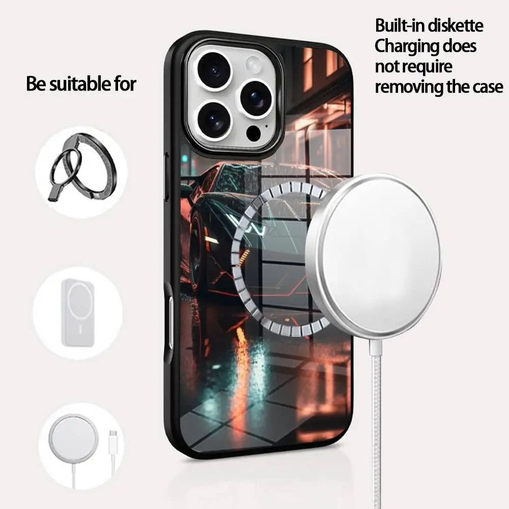 

Sports Car Phone Case For IPhone 16 15 14 13 12 11 Pro Max Plus Mini Magsafe Mirror Wireless Magnetic Cover