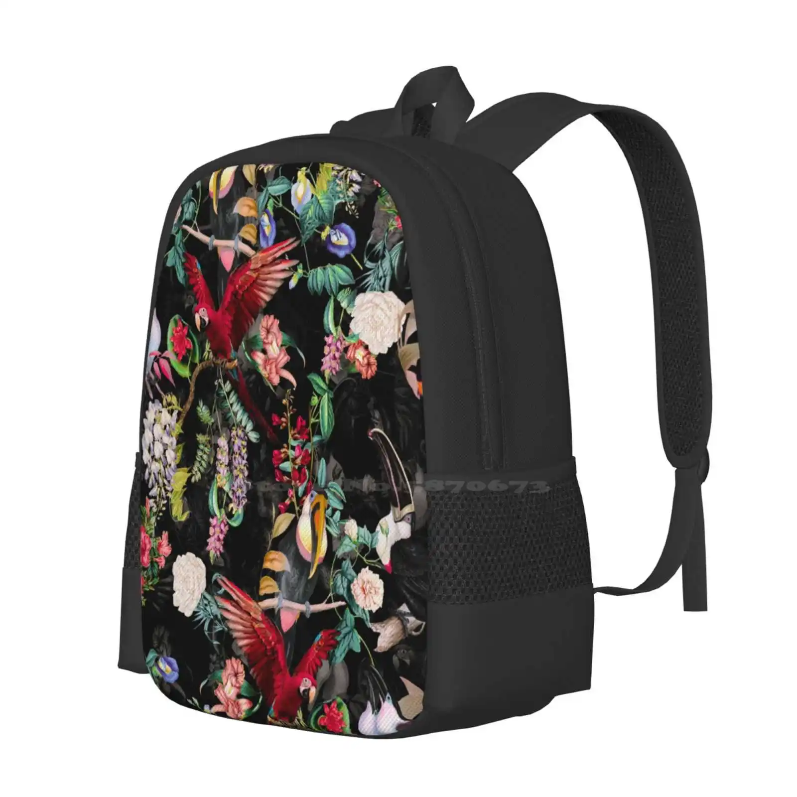 Floral And Birds Ix 3D Print Design Backpack Student Bag Floral Flowers Garden Forest Jungle Tropical Botanical Summer Spring