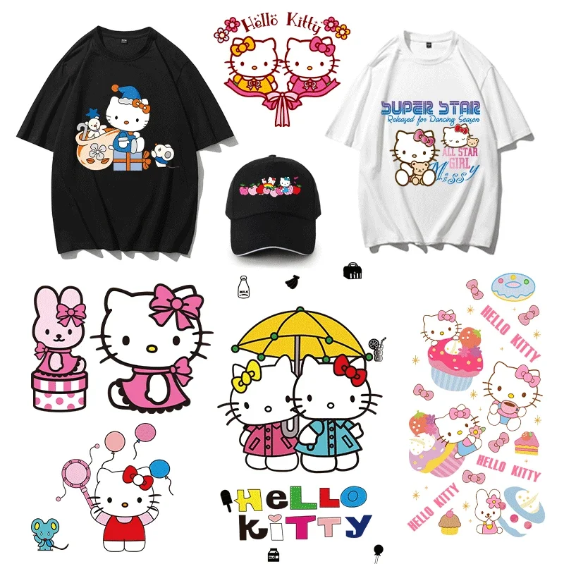 New Hello Kitty Cartoon Image Hot Stamping Sticker Children's Kawaii Trend Sticker Cute Girl Clothing Patch Hot Stamping Sticker