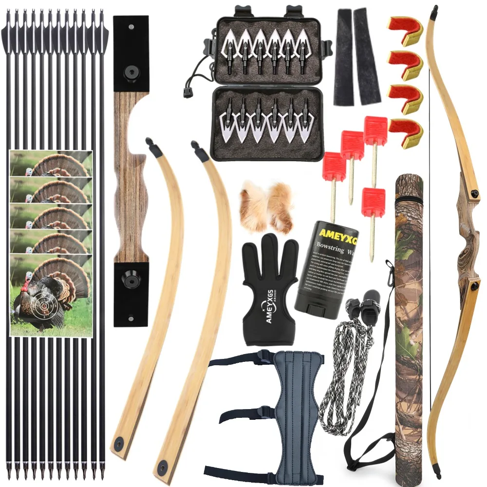 

Archery 20-60lbs Recurve Bow and Arrow Set 60'' Split Takedown Bow Traditional Bow Right Hand Outdoor Sport Hunting Shooting Kit