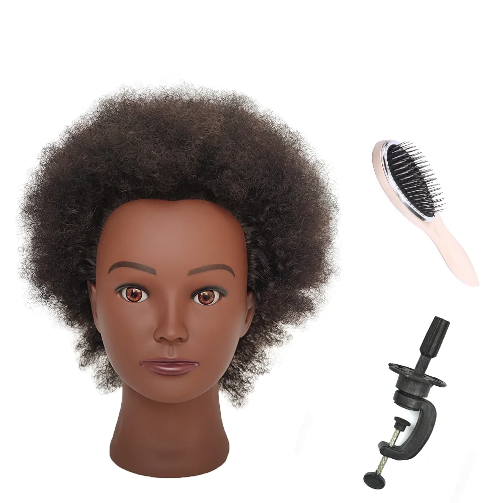 Cabeça de manequim afro 100% cabelo afro real, penteado, trança, bonecas, para iniciantes e tranças, 6 polegadas