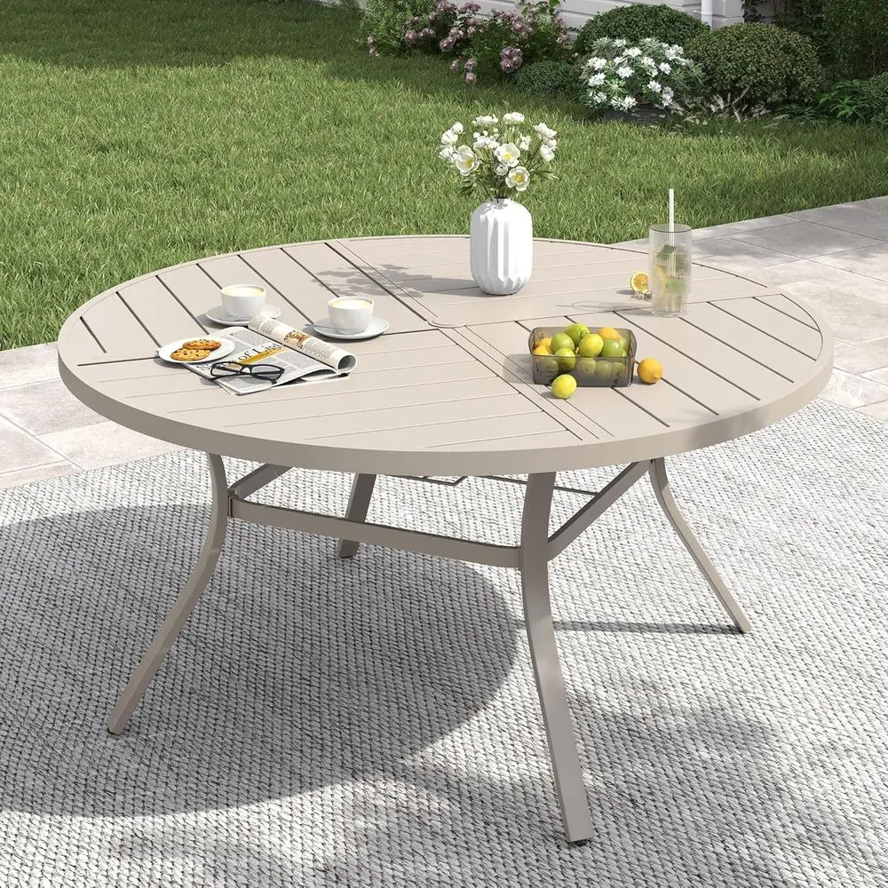 

All-Weather 53 Metal Patio Table with Umbrella Hole, Suitable for 6-8 People, Sandshell Outdoor Dining