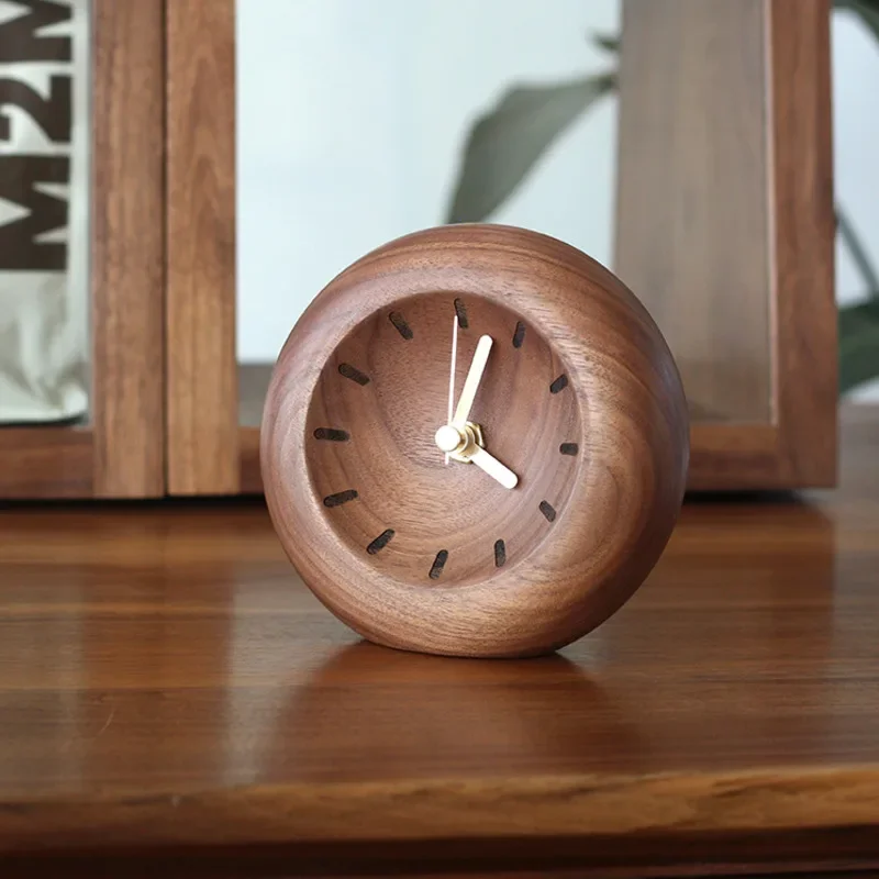 

Black Walnut Mini Table Clock Bedroom Adornment Modern Simplistic Retro Timekeeper Silent Child's Bedside Chronometer