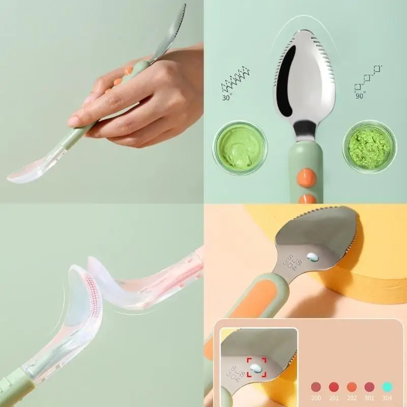 

581F Модернизированный скребок для ложки для первого грязевого пюре для душа Силиконовая ложка Детская ложка