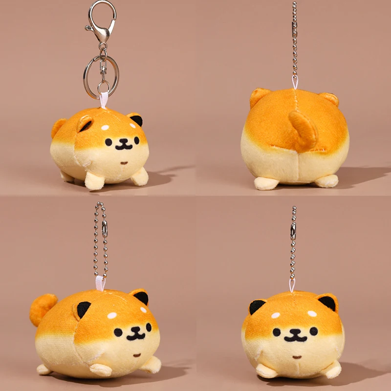 Cute Bread Dog Keychain Plush Shiba Inu Doll Toy Car Key Keyrings Bag Charms Animal Pendant Hanging Jewelry Accessories