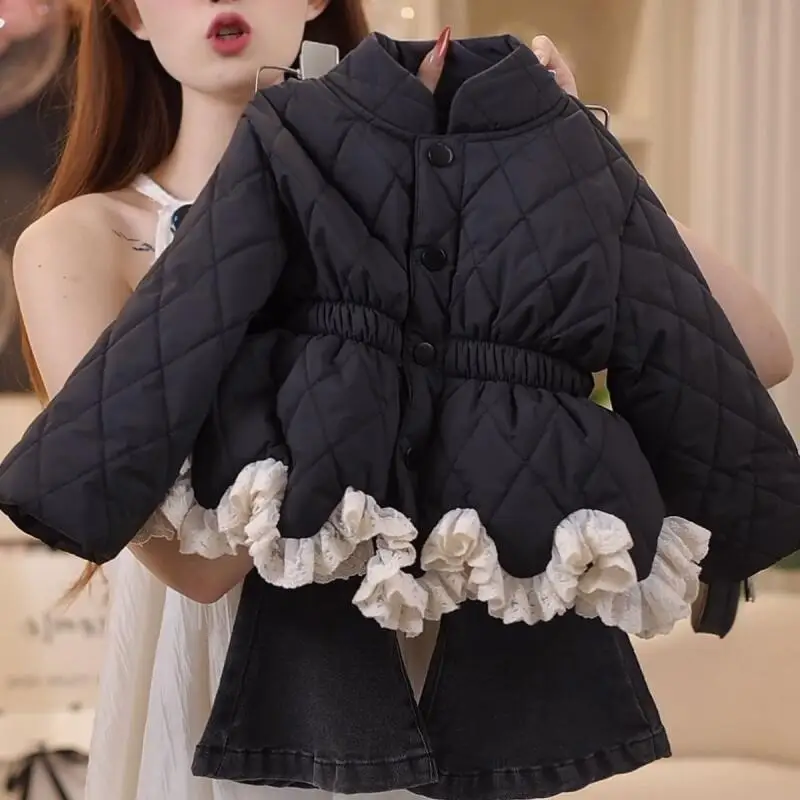 New Children's Padded Jacket Korean Style Girls Fashion Cotton Coat Winter Cute Outwear Thickened Warm Windbreaker Overcoat Gift