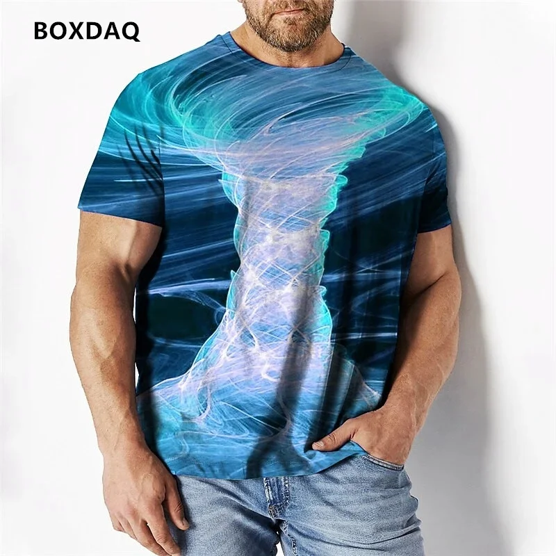 Fashion Cool Tornado Printed Pattern Men's T-Shirt Short Sleeve O-Neck Loose Casual Tops Breathable Comfortable 3d Print Man Tee