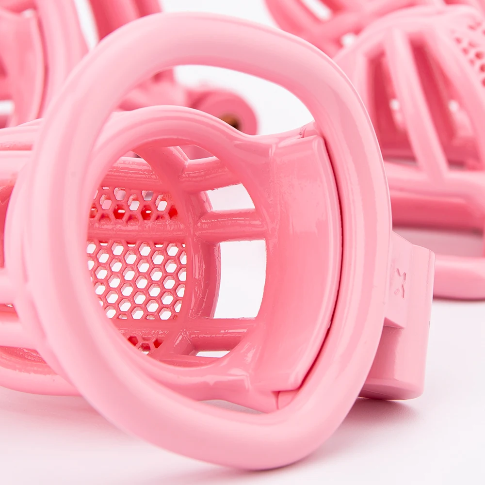 5 Sizes Honeycomb Pink Male Chastity Cage 3D Printing Lightweight Penis Cock Cage Lock With 4 Base Ring BDSM Sex Toys For Men