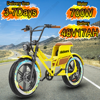 Electric Bicycle HD-C8 700W Powerful Motor 48V17AH Removable Lithium Battery Aldult E-bike 20*4 Inch Fat Tire City Electric Bike