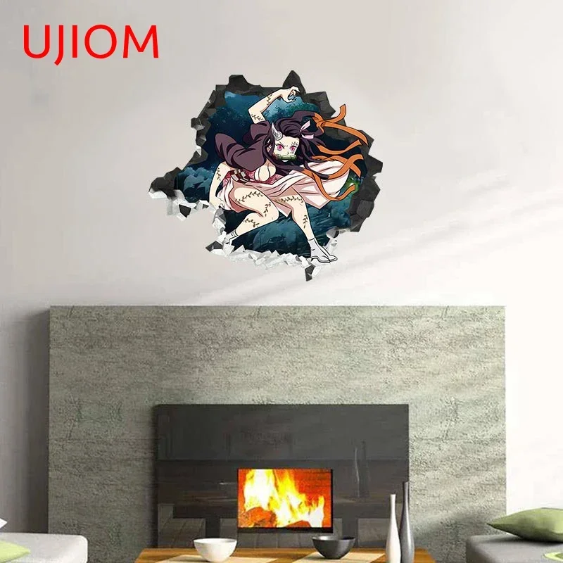 UJIOM Anime Funny Kamado Nezuko Personality Crack Wall Sticker Waterproof Vinyl Decals Beautiful Living Room Accessories