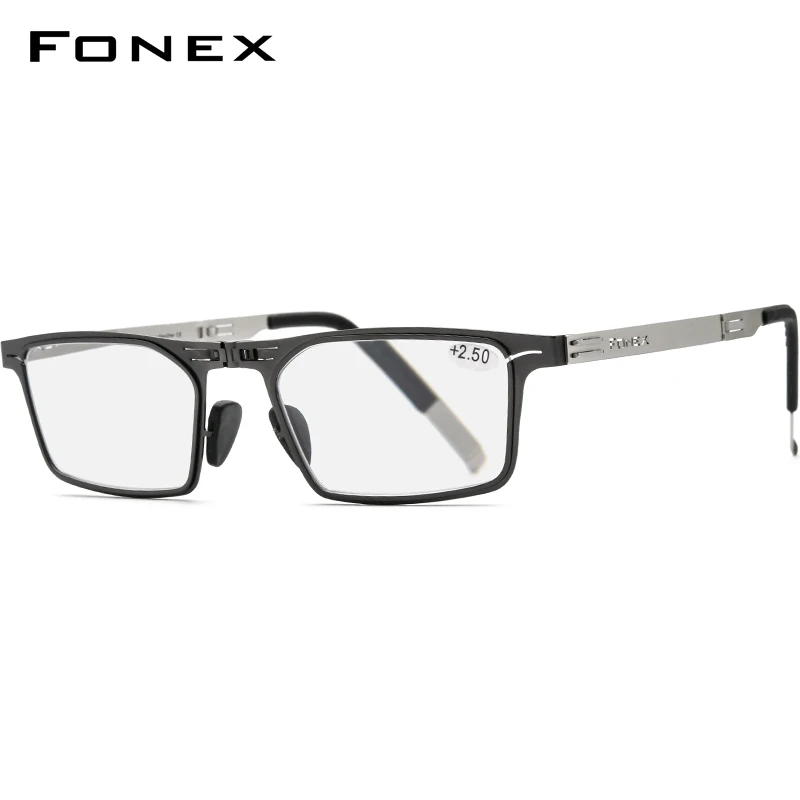 FONEX Photochromic Gray Anti Blue Blocking Folding Reading Glasses Men 2026 Hyperopia Reader Screwless Women Eyeglasses LH015