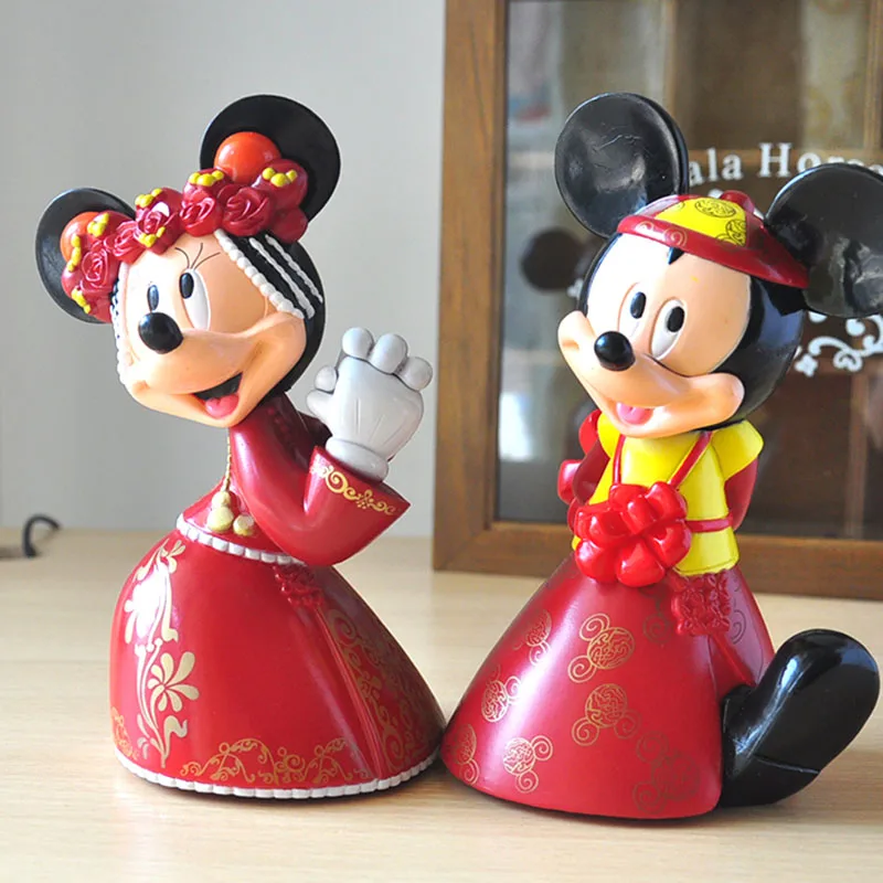 7 cm Minnie Mickey Mouse marry Action disney China red  dolls  kids Toy Figures wedding present kids gift toys for children