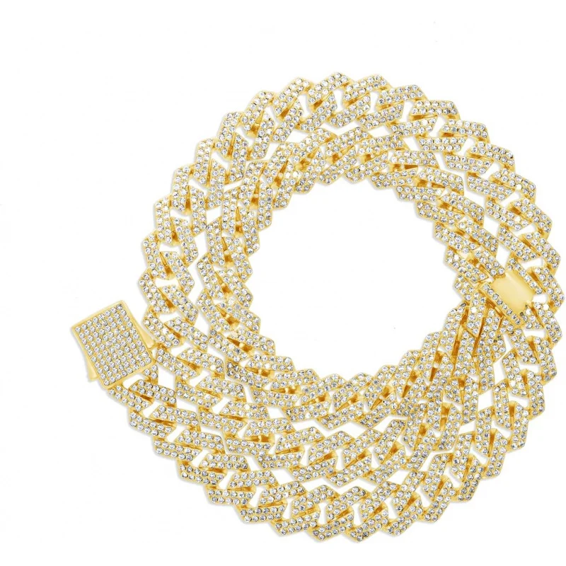 

SAVEARTH DIAMONDS 15.25 Ct to 28.25 Ct Lab Created Moissanite 12MM Width Cuban Link Chain Necklace In 14k Gold Plated Sterling S