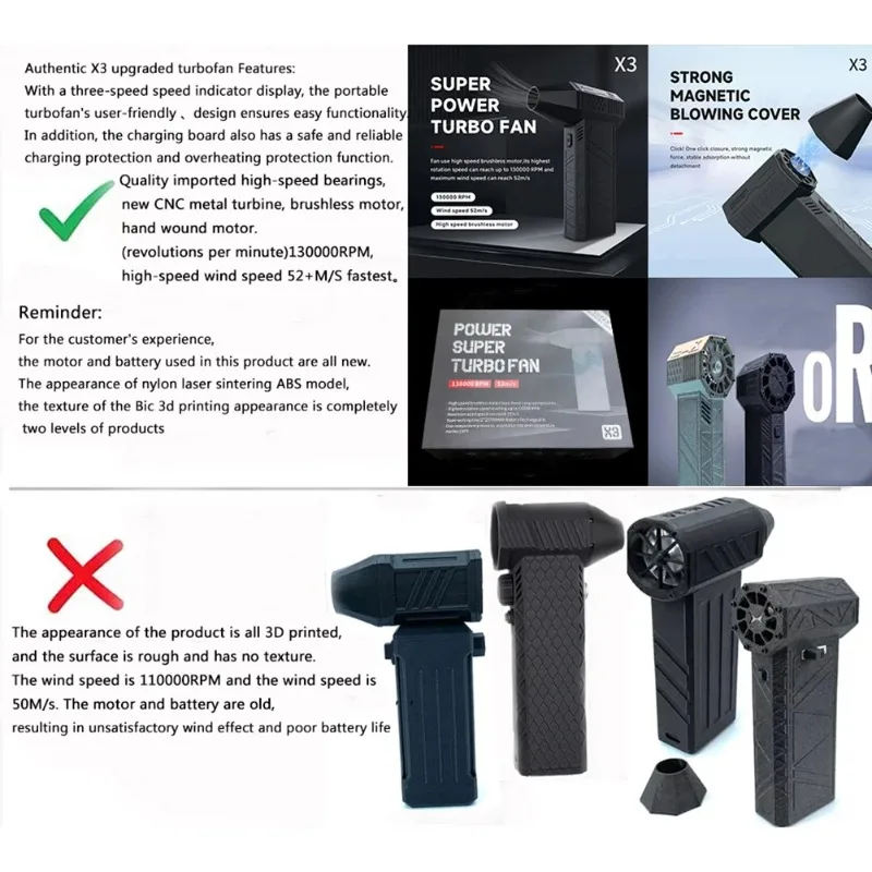 G منفاخ قوي X3 مروحة توربو عنيفة محمولة باليد 52 + م/ثانية مروحة قناة عالية السرعة منفاخ هواء 130000 دورة في الدقيقة لتنظيف لوحة مفاتيح الكمبيوتر #5