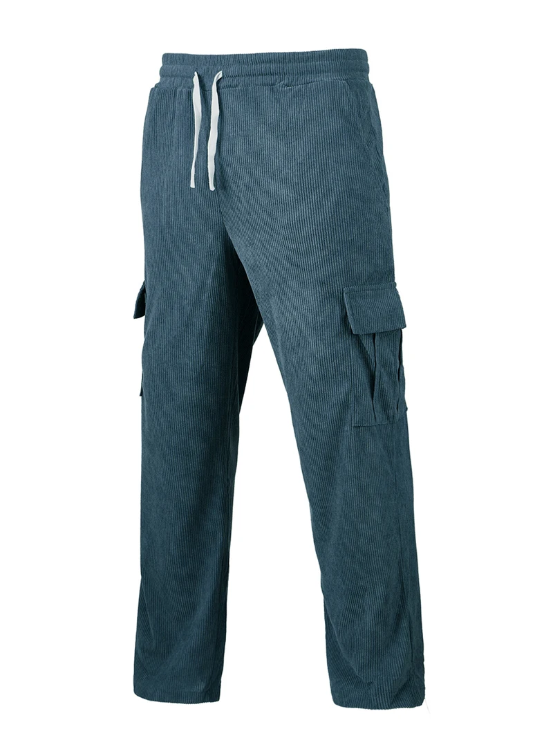 Herren Cord-Cargohose mit Elastischem Bund und Kordelzug, Lässige Hose mit Seitentaschen, Gerades Bein für Frühling und Herbst – Detail 6