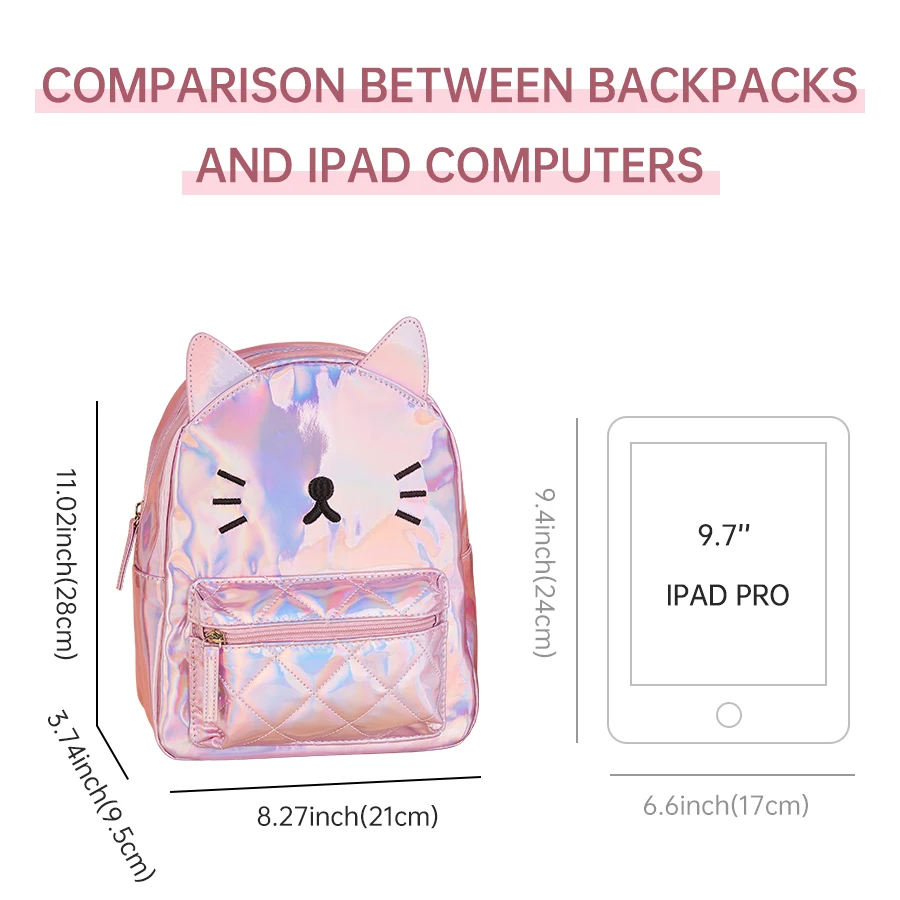 Girls backpack with zipper closure cartoon cute laser backpack suitable for girls\' birthday gifts