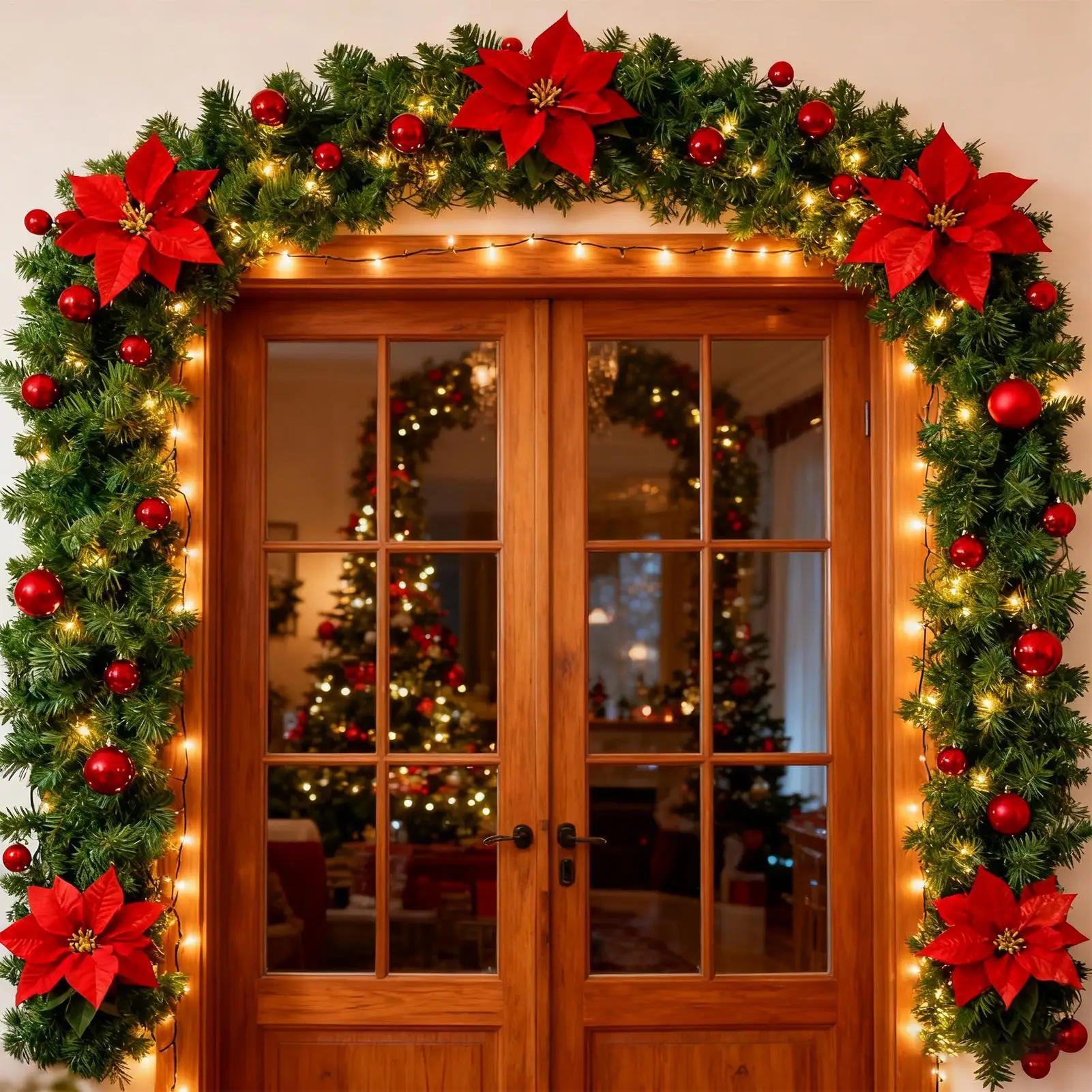 

Венок для входной двери, регулируемое реалистичное украшение, 2,7 м, рождественские искусственные зимние венки для внутреннего и наружного настенного перила