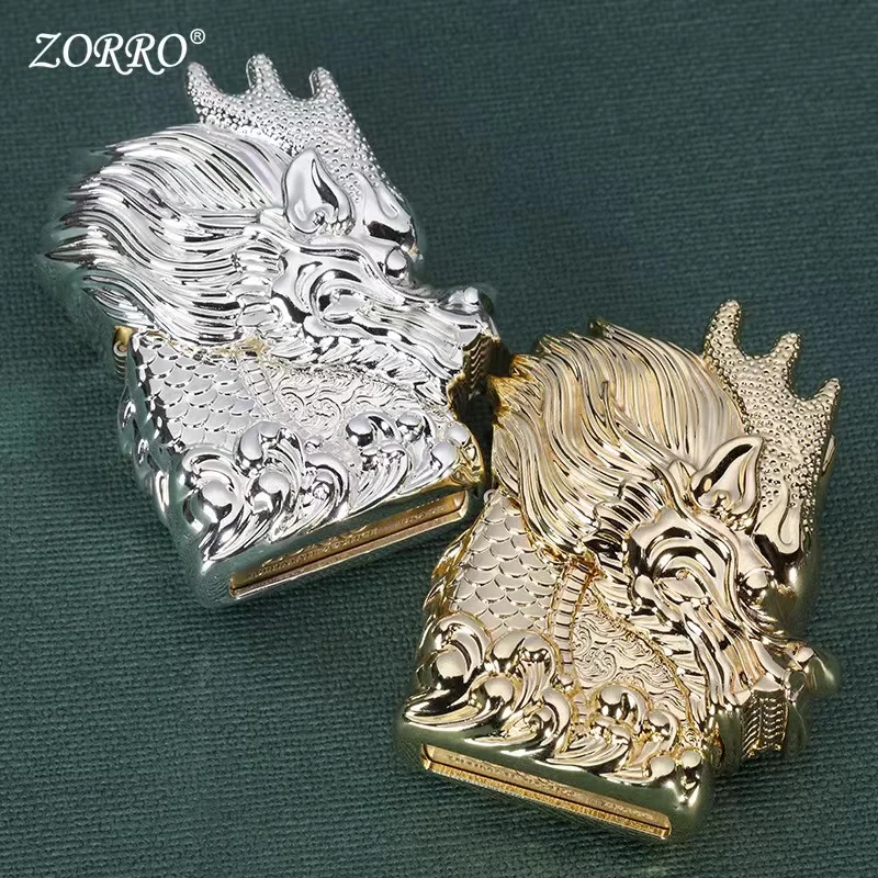 Nowa luksusowa grawerka 3D Dragon ZORRO zapalniczka na naftę Retro metalowa spawarka męska kolekcja zapalniczek akcesoria do papierosów