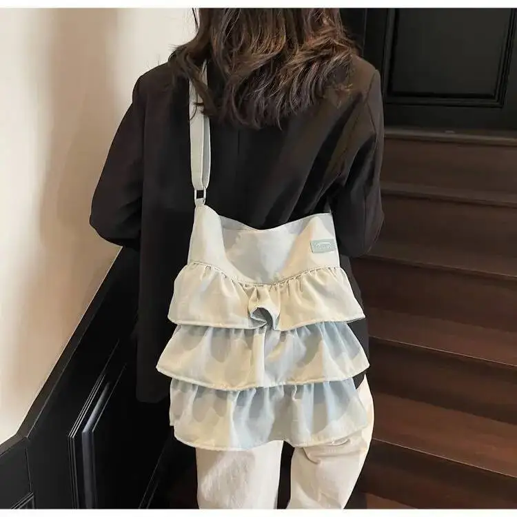 Bloom Korean Style Ruffle Y2k Crossbody Women High Street Canvas Casual Shoulder Bags Ladies Large Capacity Handbag 2025