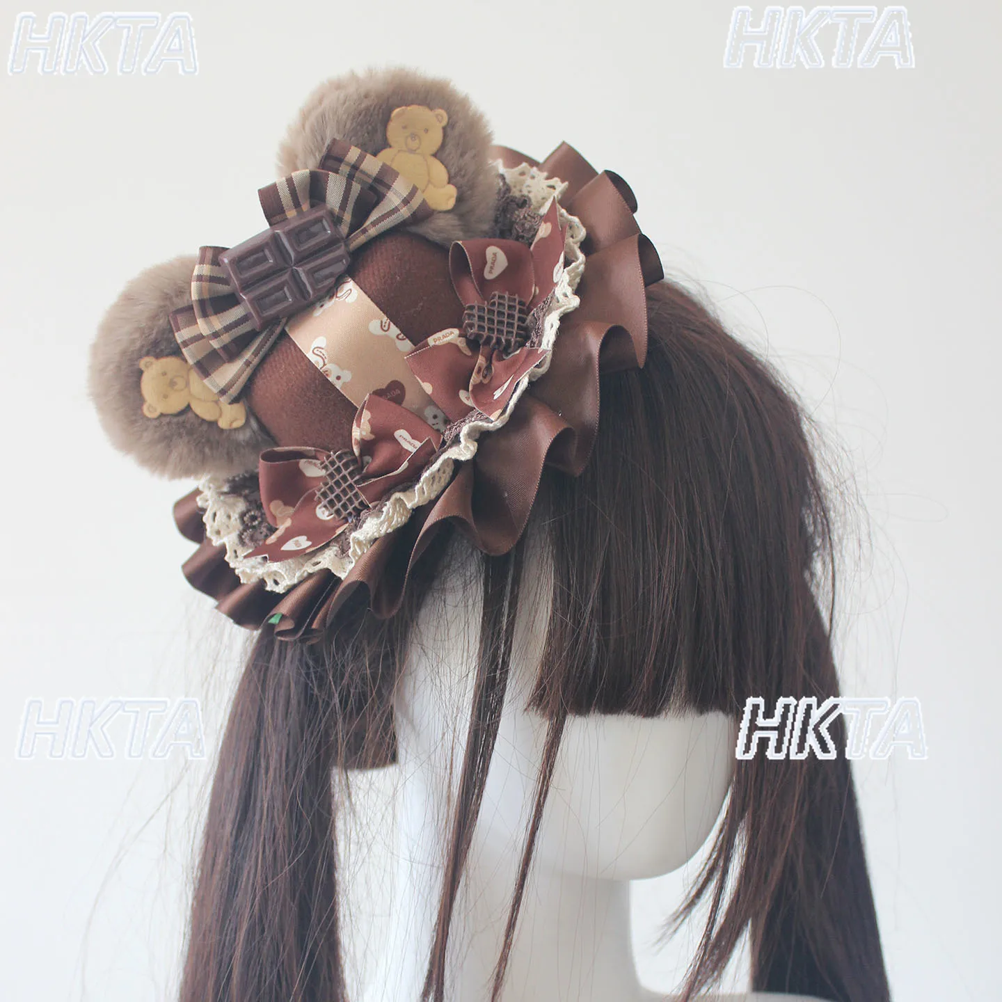 Cappello piccolo originale fatto a mano con orecchio d'orso, ragazza morbida e carina, cappelli con orecchie d'orso Lolita, splendido accessorio per capelli al cioccolato alla menta Lolita Cosplay